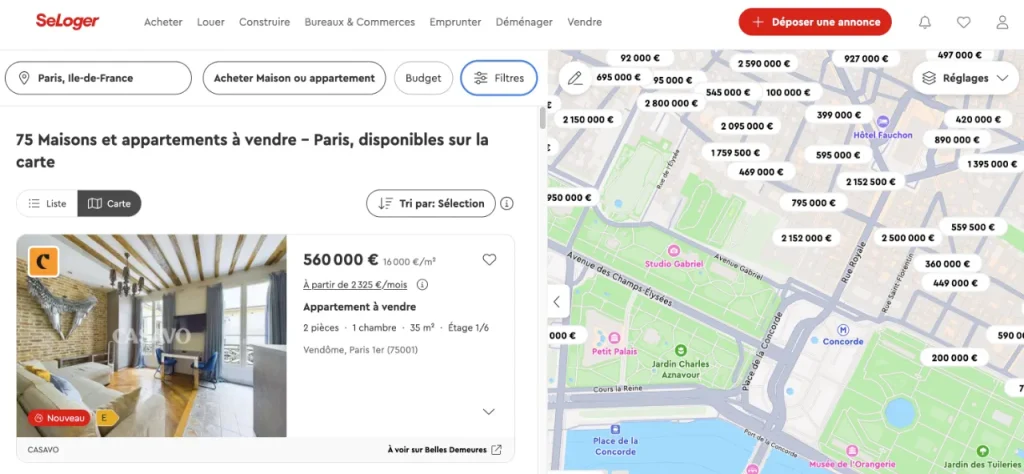 Recherche immobilière via SeLoger