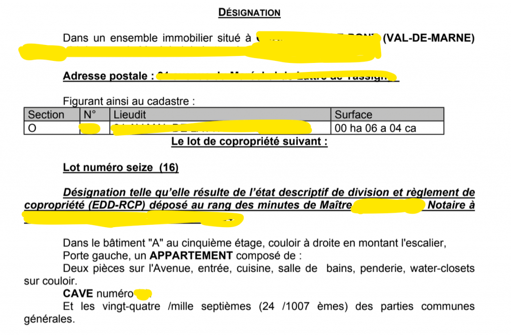 Extrait d'un acte de propriété