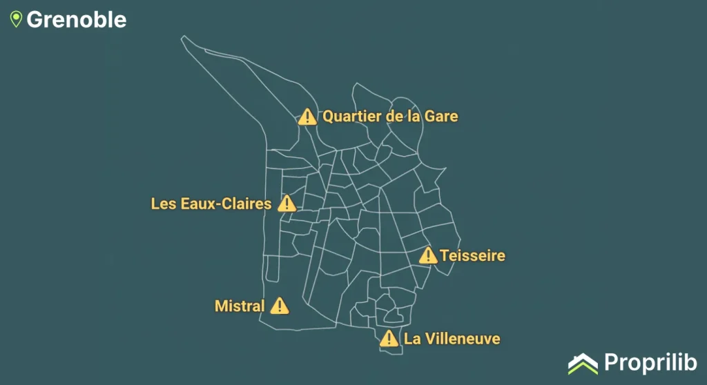 Carte des quartiers les plus sensibles de Grenoble
