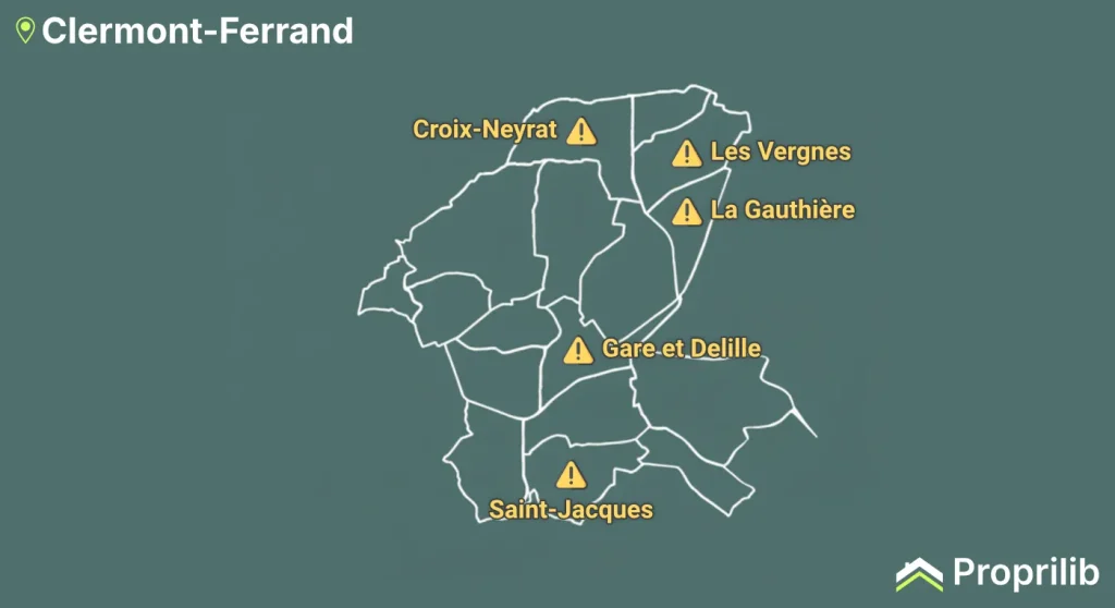 Carte des quartiers sensibles à Clermont-Ferrand