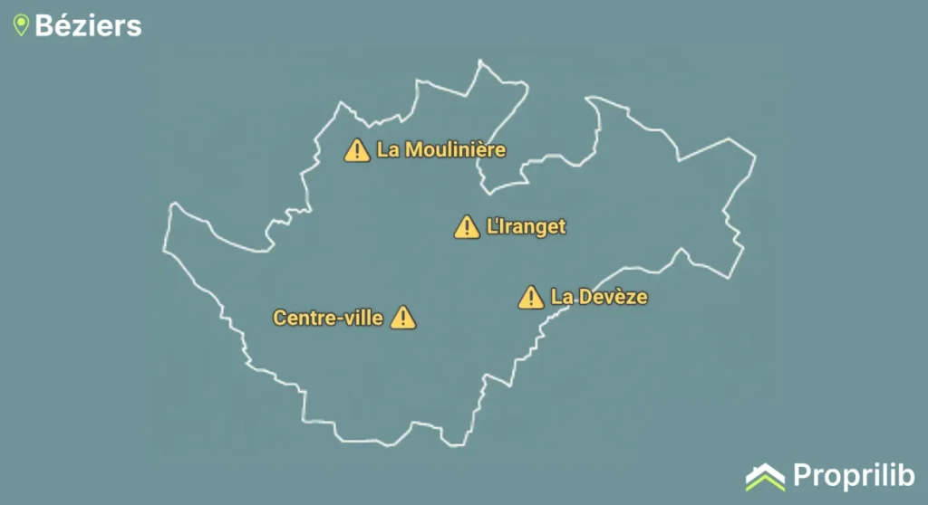 Localisation des quartiers chauds à Béziers