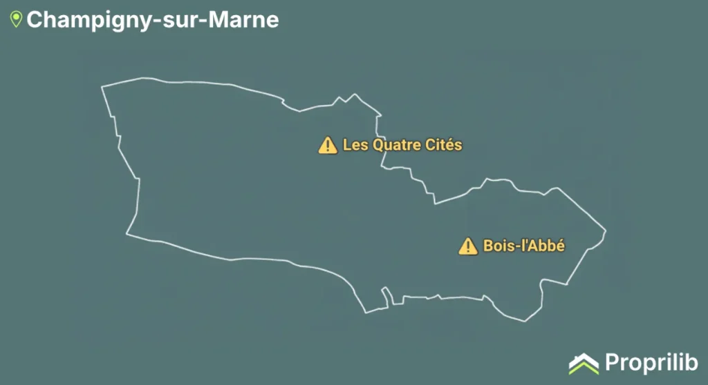 Carte des zones sensibles à Champigny-sur-Marne
