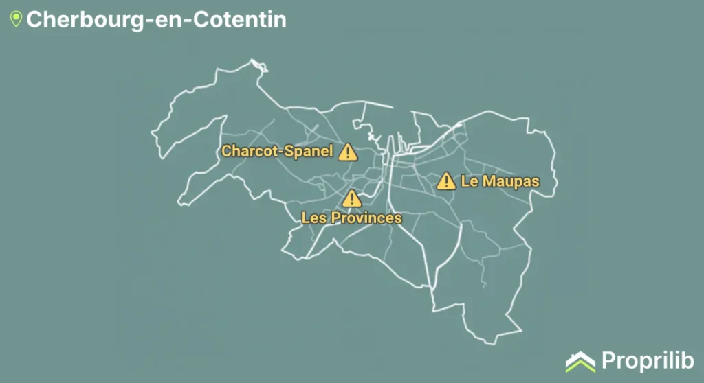 Carte des zones sensibles à Cherbourg-en-Cotentin