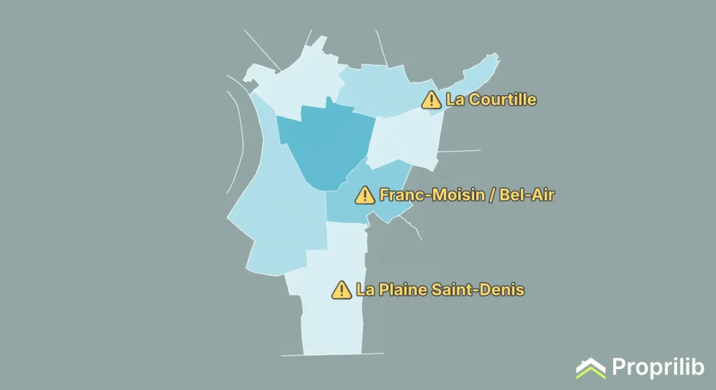 Carte des quartier a eviter a St Denis
