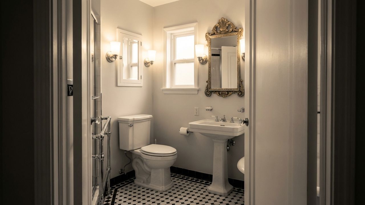 WC blanc et noir avec une déco vintage