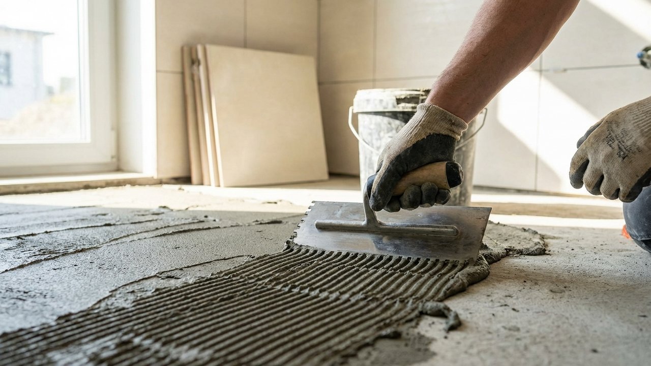 Application de chape maigre sur un receveur de douche