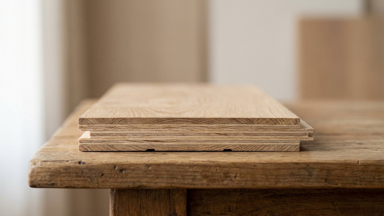 Structure multicouche d'un parquet contrecollé avec parement