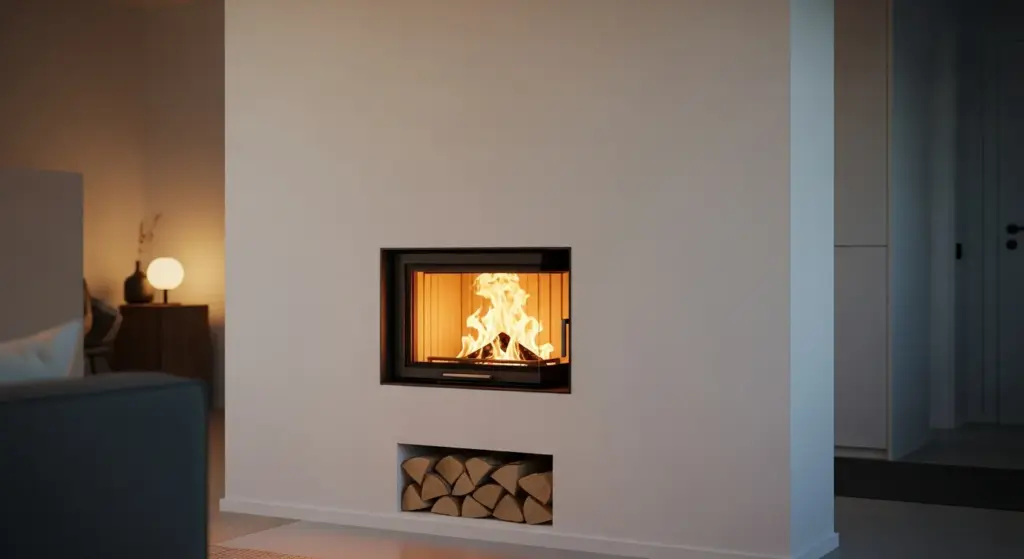 Cheminée encastrée dans un mur adaptée aux petites pièces de vie