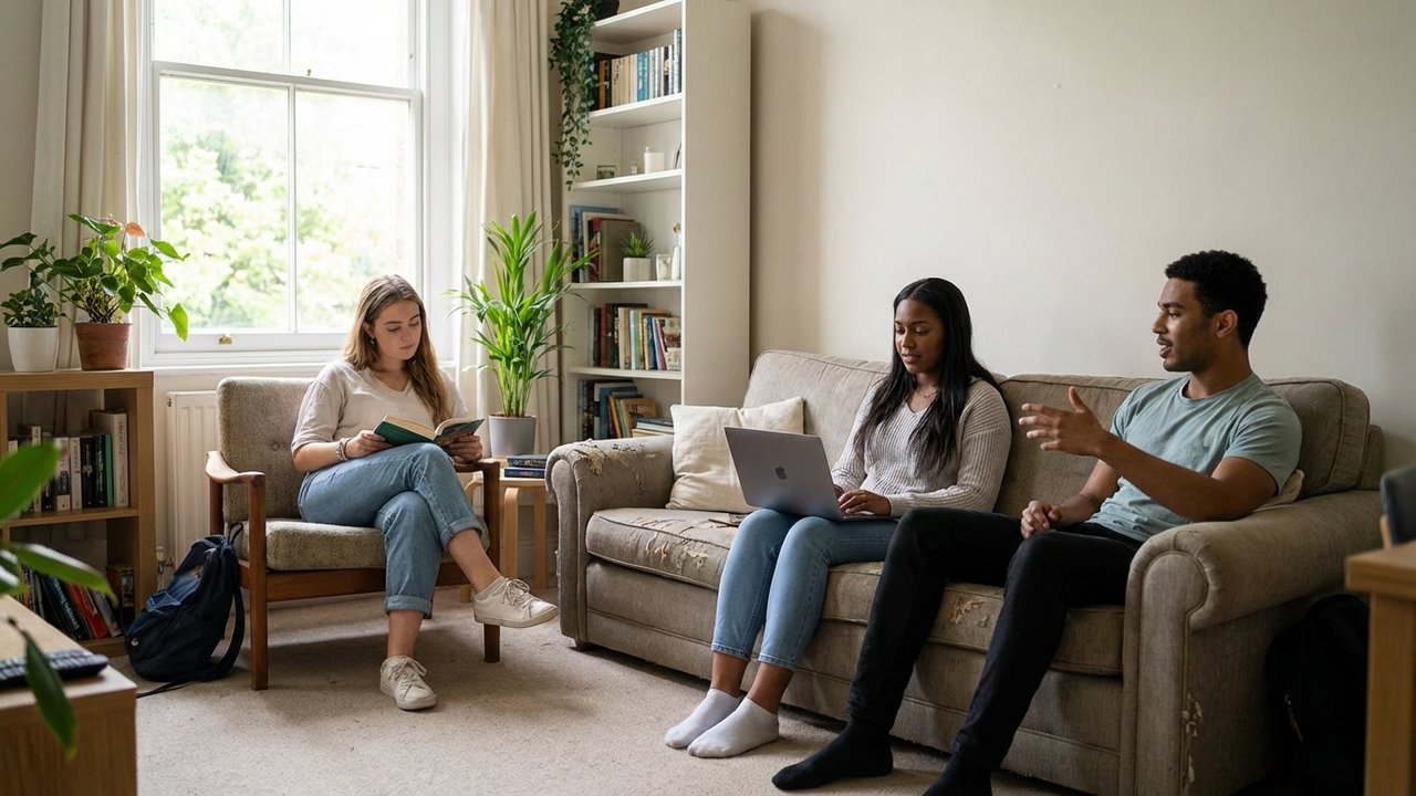 Colocataires étudiants dans un logement partagé