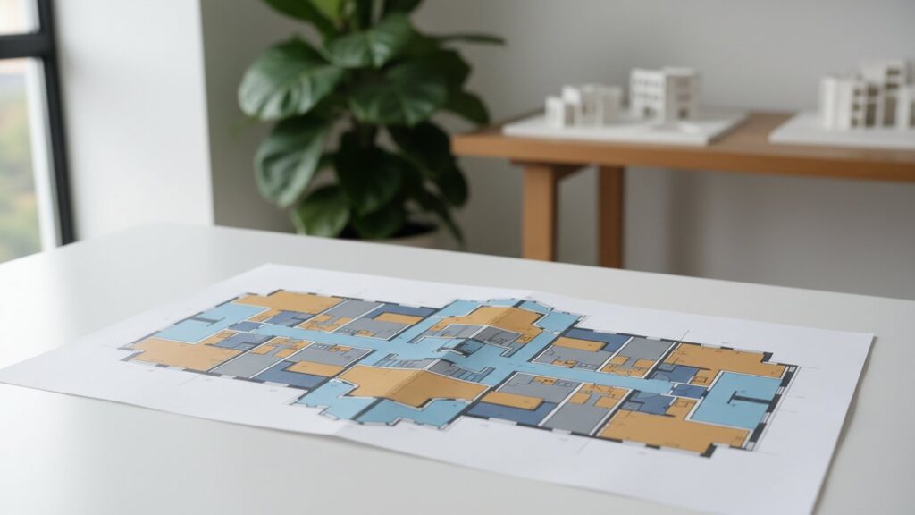 Schéma de division en copropriété avec parties privatives et communes