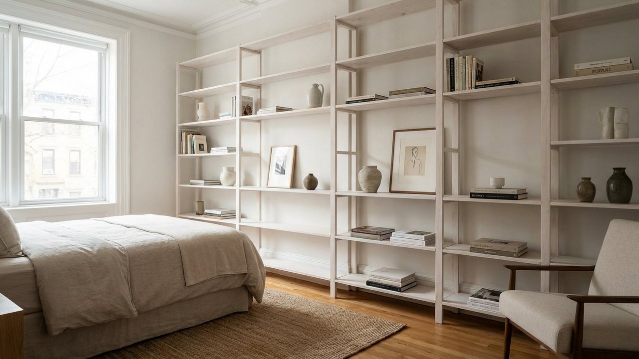 Étagères murales exploitant la verticalité dans un petit espace