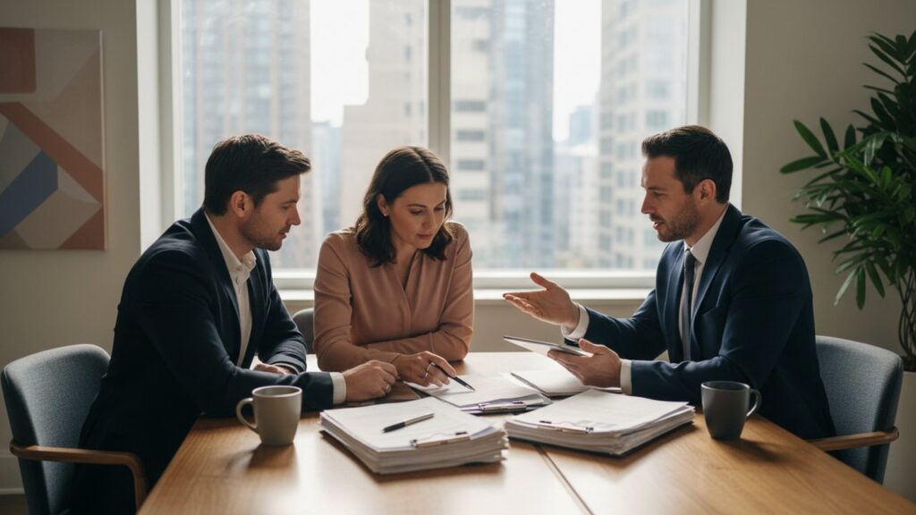 Négociation du prix d'une maison entre acheteurs et agent immobilier