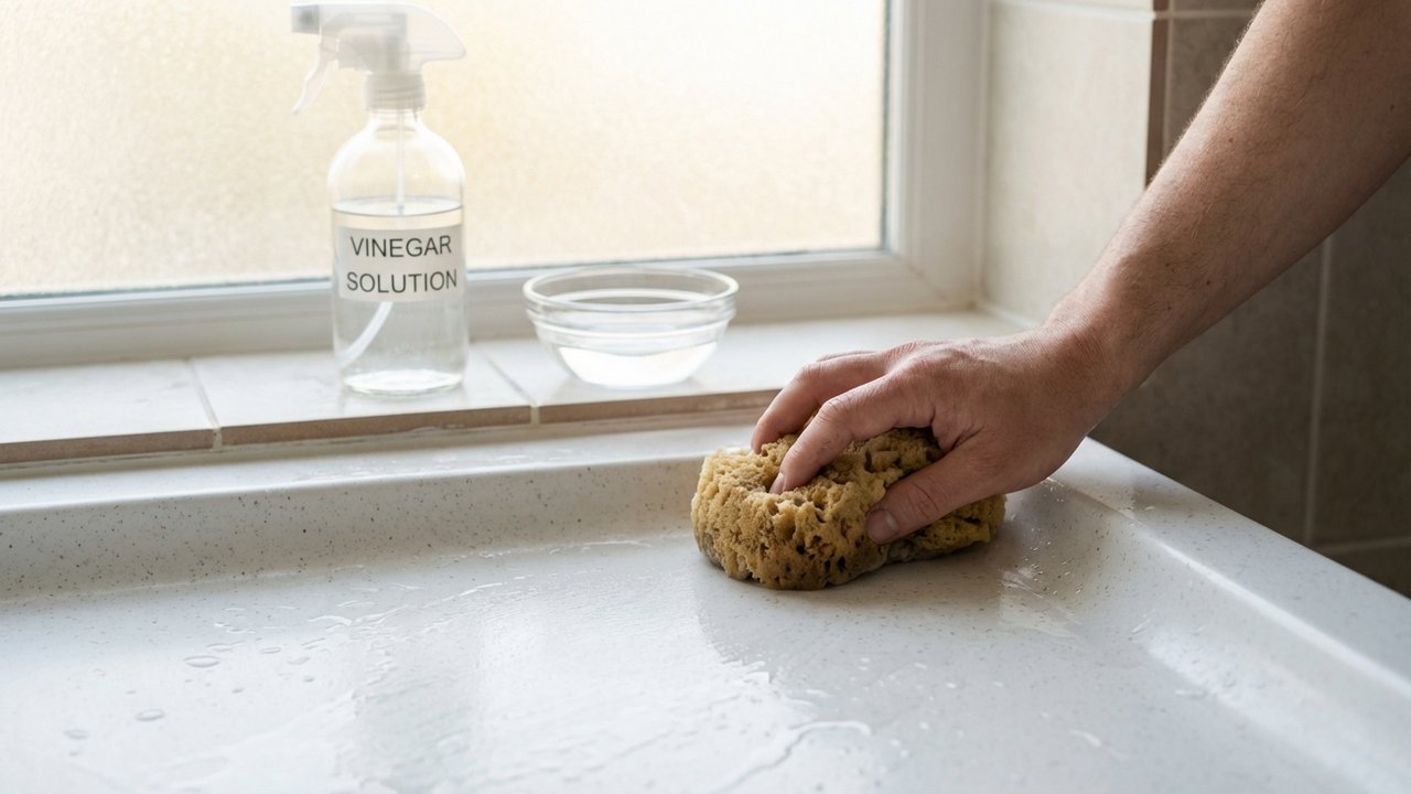Nettoyage d'un receveur de douche en résine avec vinaigre blanc