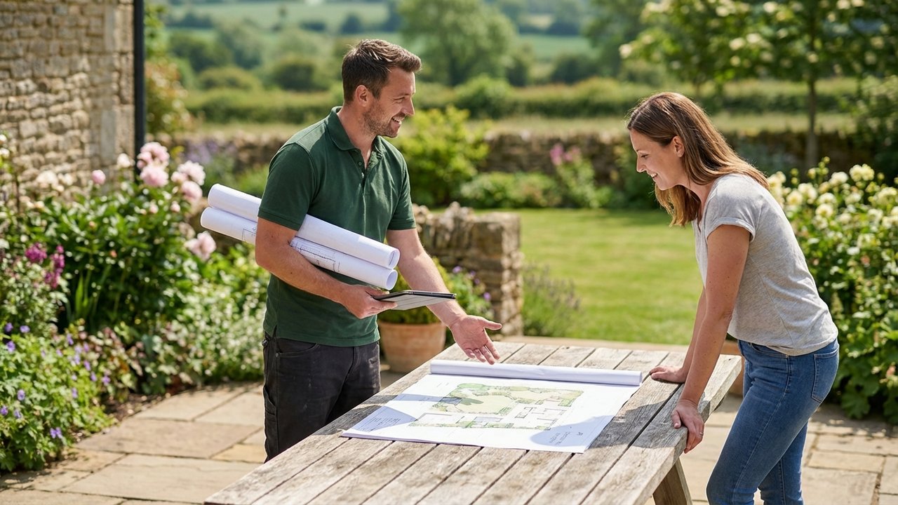 Présentation d'un projet d'aménagement paysager par un paysagiste