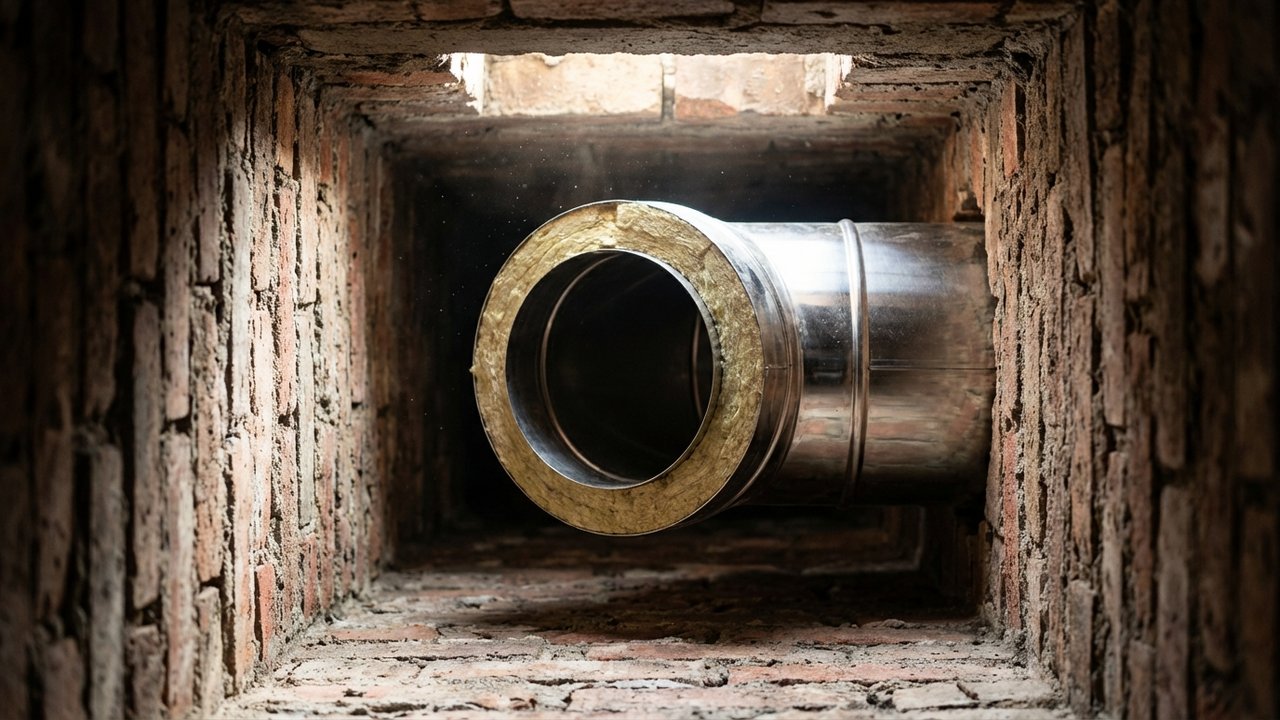 Tubage isolant d'un conduit de cheminée avec tube inox