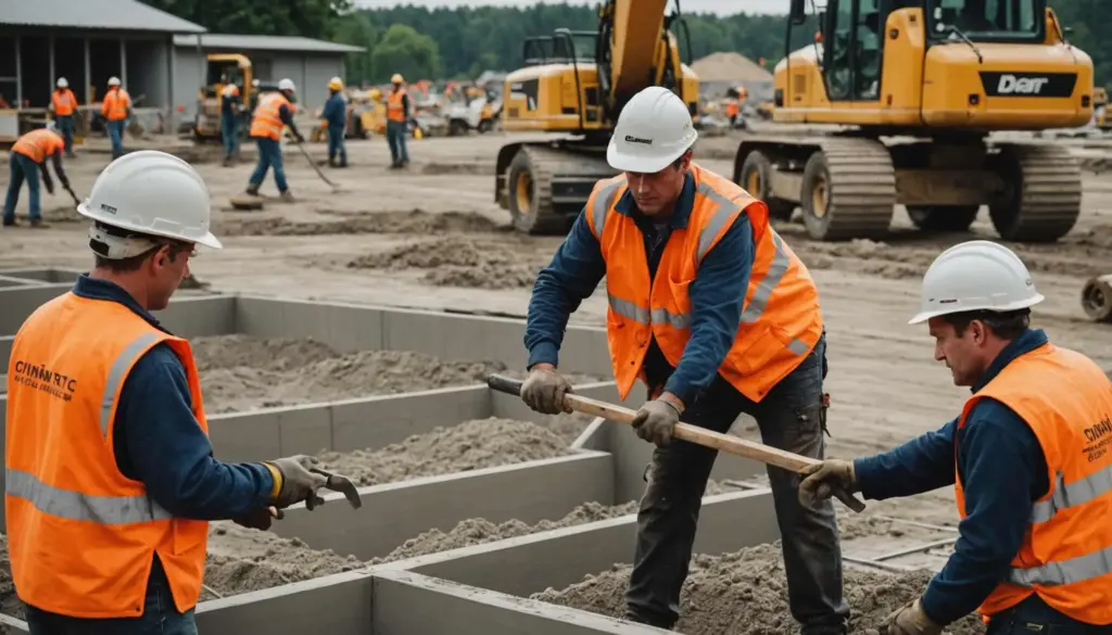 Artisans en train de couler une dalle en béton