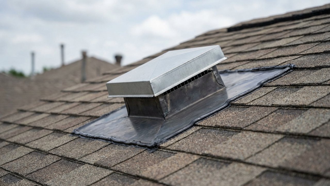 Chapeau d'évent avec manchon d'étanchéité installé sur toiture