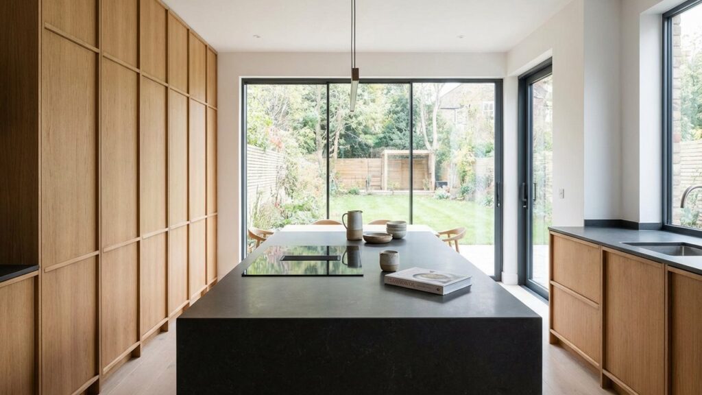 Cuisine sur mesure avec îlot central et aménagement personnalisé