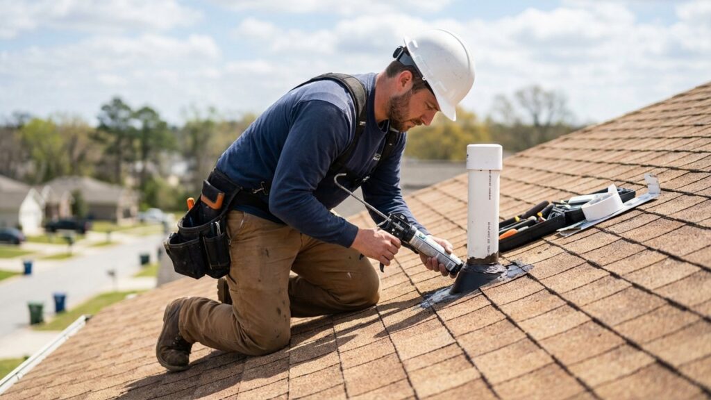 Installation d'un évent de plomberie PVC traversant un toit