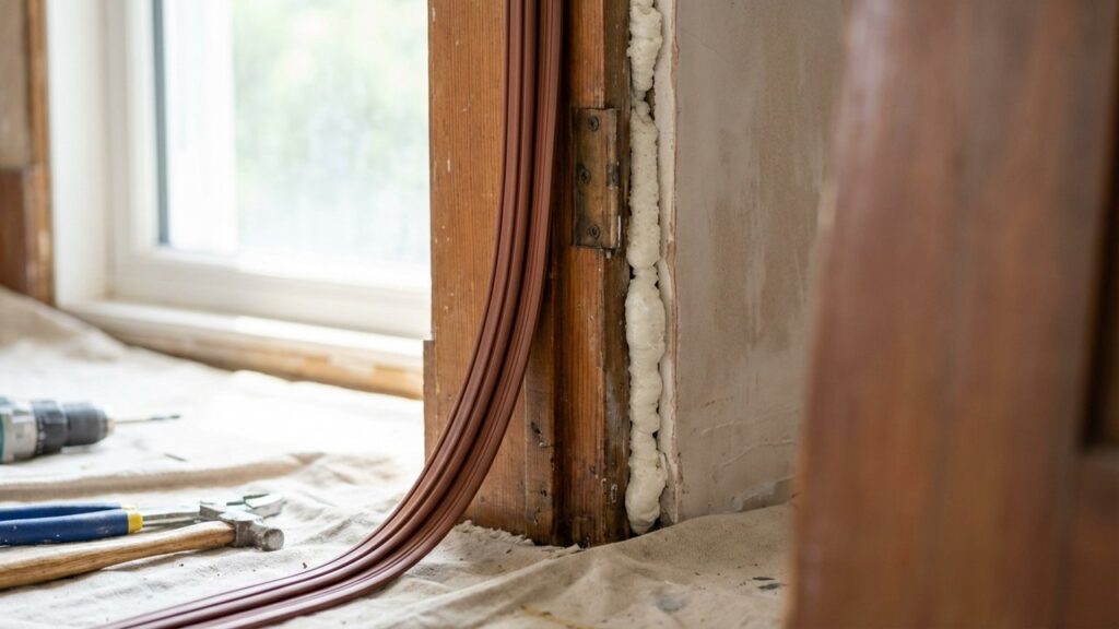 Joint d'isolation appliqué sur le cadre d'une porte d'entrée