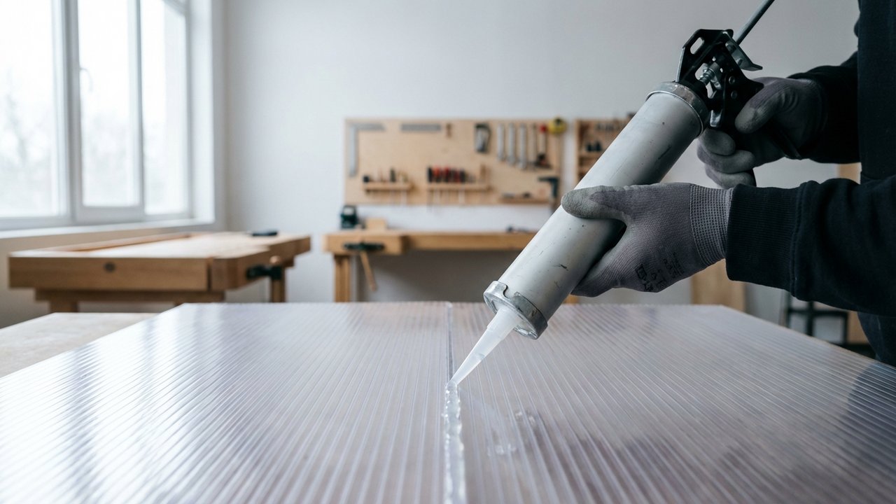 Application du silicone sur les joints de polycarbonate pour l'étanchéité