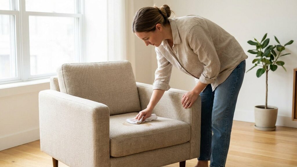Nettoyage efficace d'un fauteuil en tissu avec un chiffon