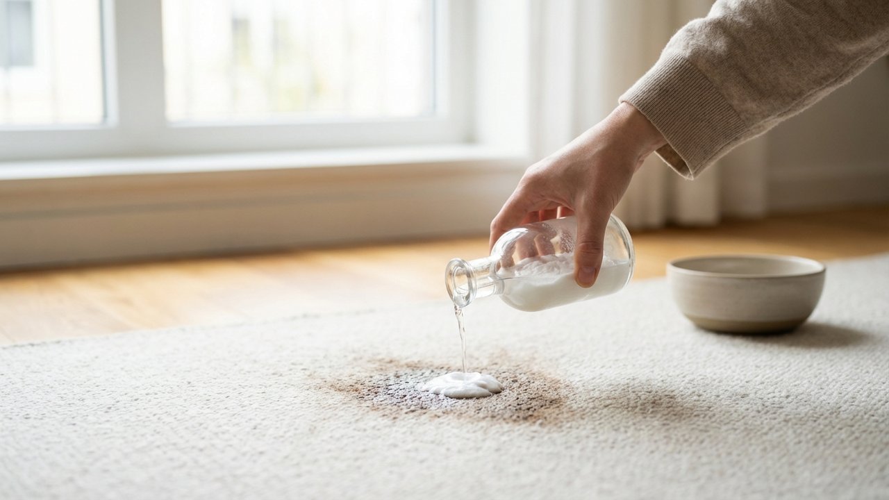 Détachage d'une moquette avec bicarbonate et vinaigre blanc