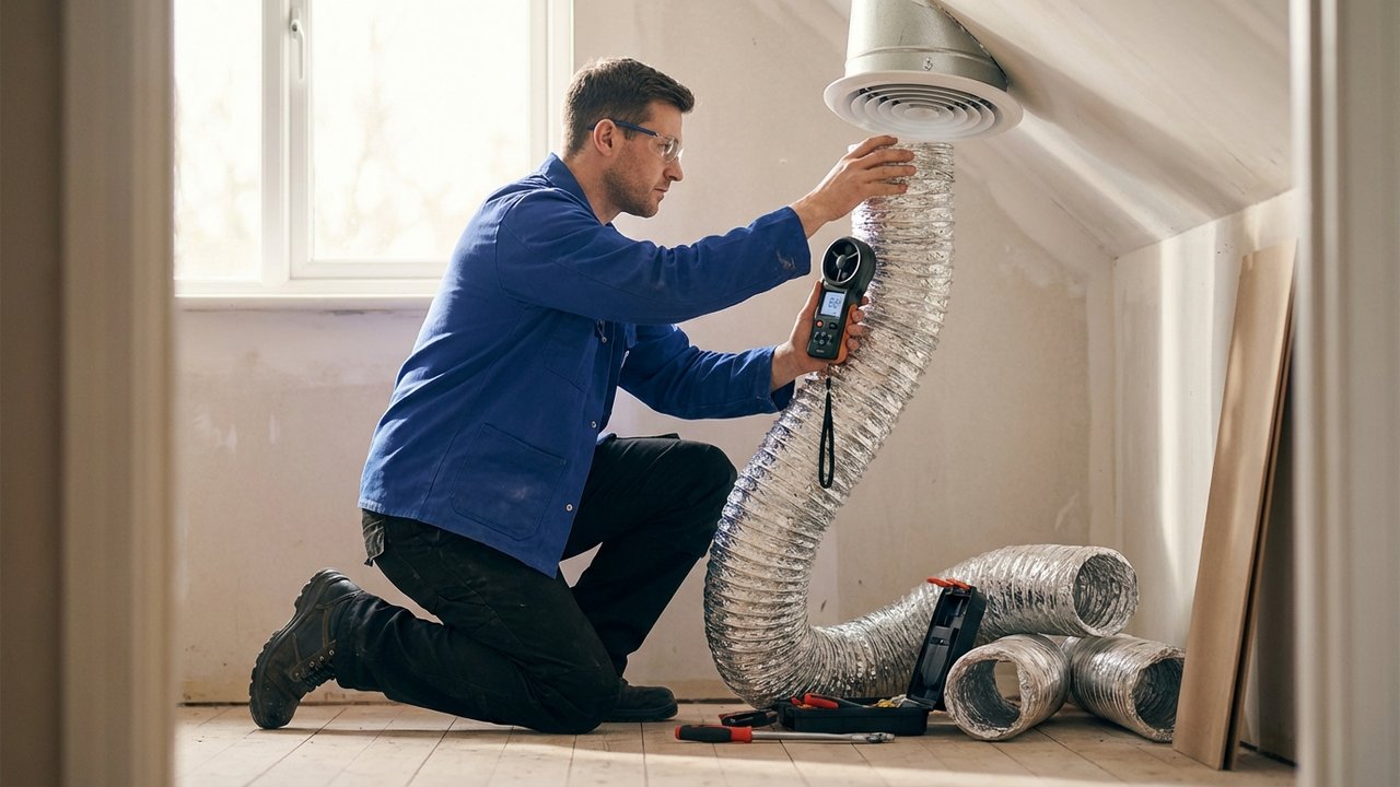 Raccordement des gaines et test d'extraction de la nouvelle VMC