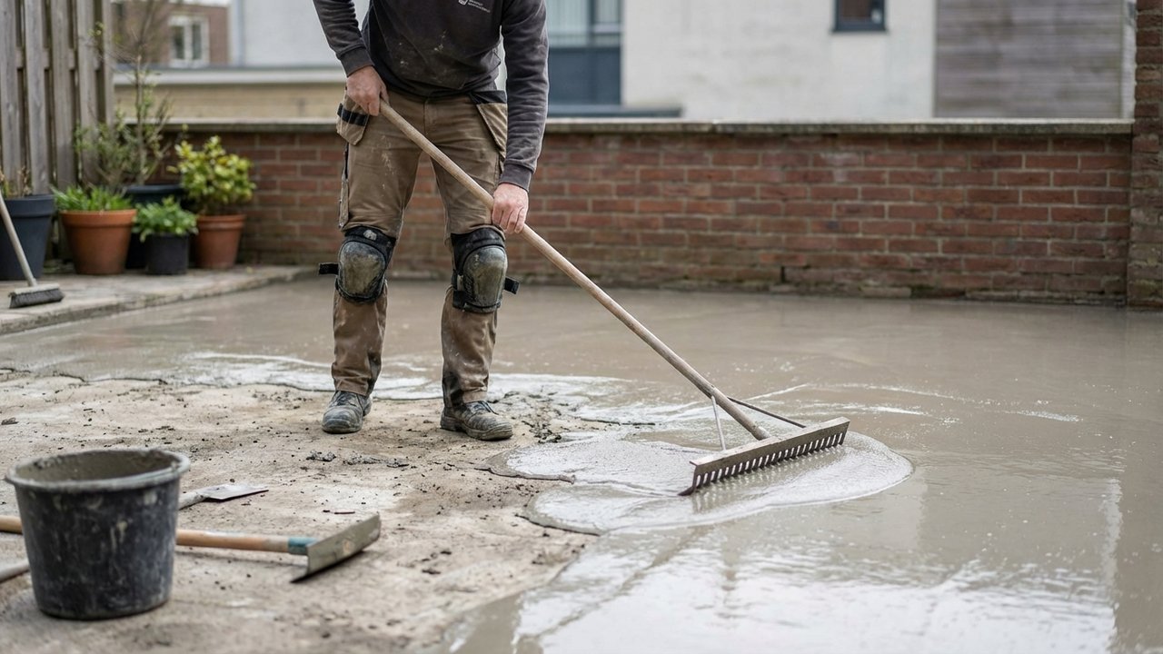 Ragréage d'une dalle béton extérieure pour créer la pente d'écoulement