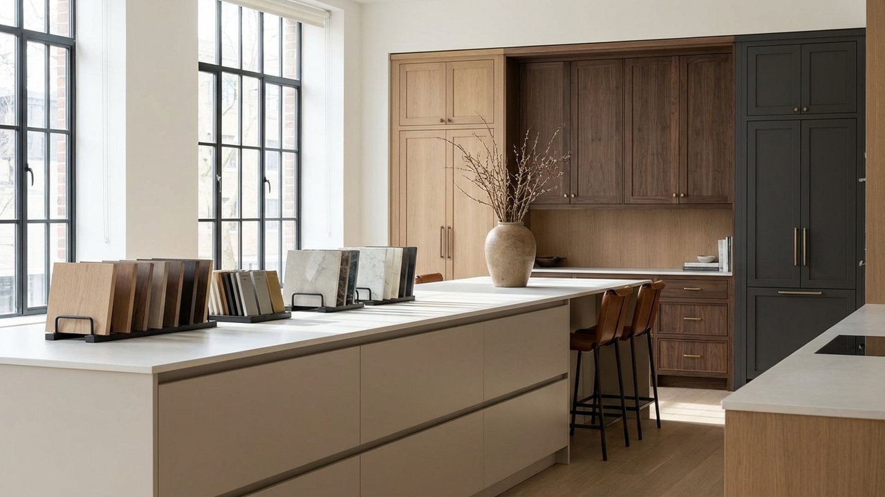 Showroom de cuisine présentant les finitions et matériaux disponibles