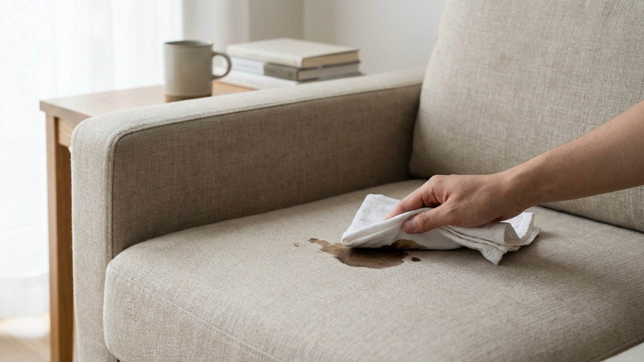 Traitement rapide d'une tache fraîche sur fauteuil en tissu