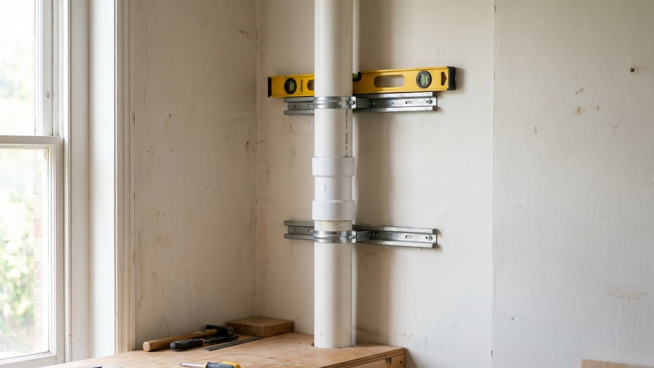 Montage d'un tuyau d'évent PVC vertical avec supports muraux