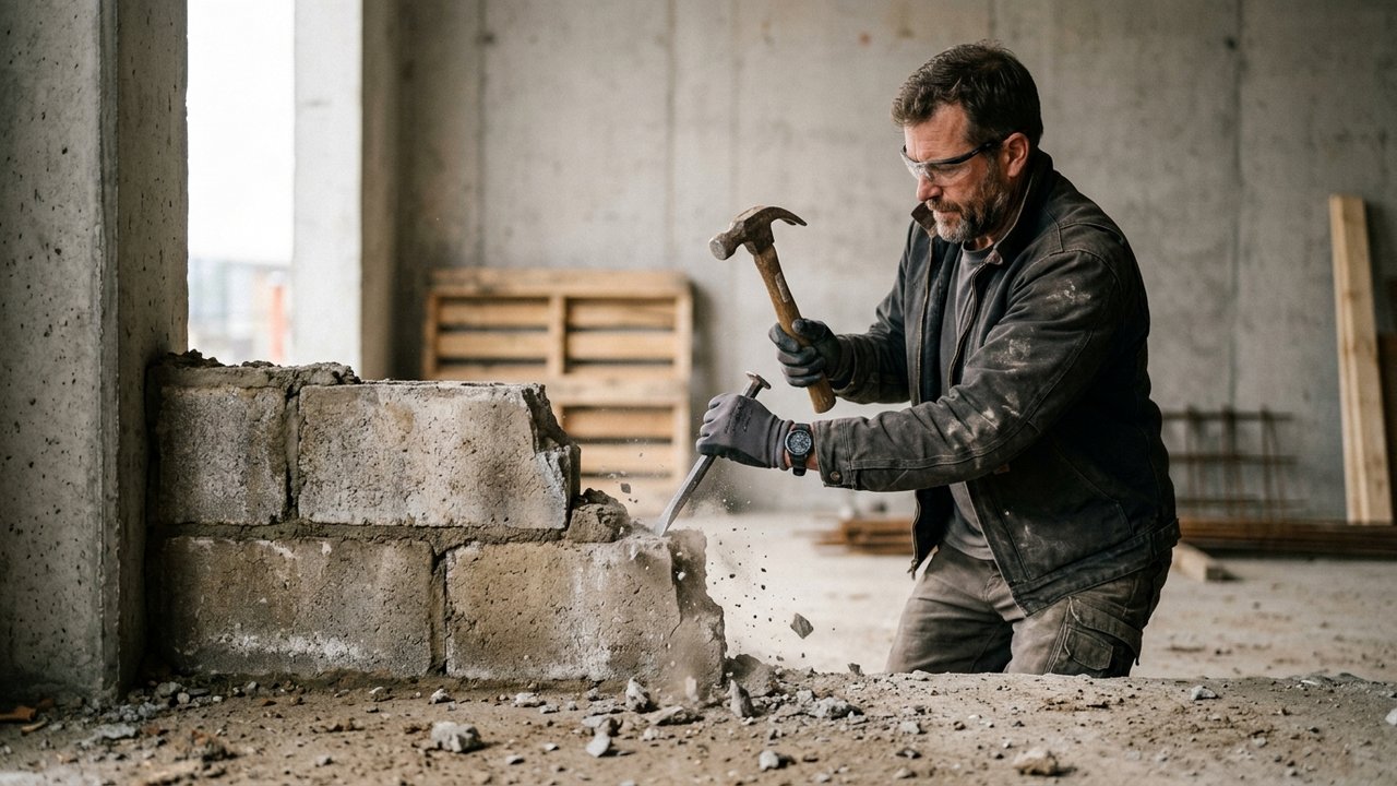 Casse progressive d'un mur en parpaing bloc par bloc