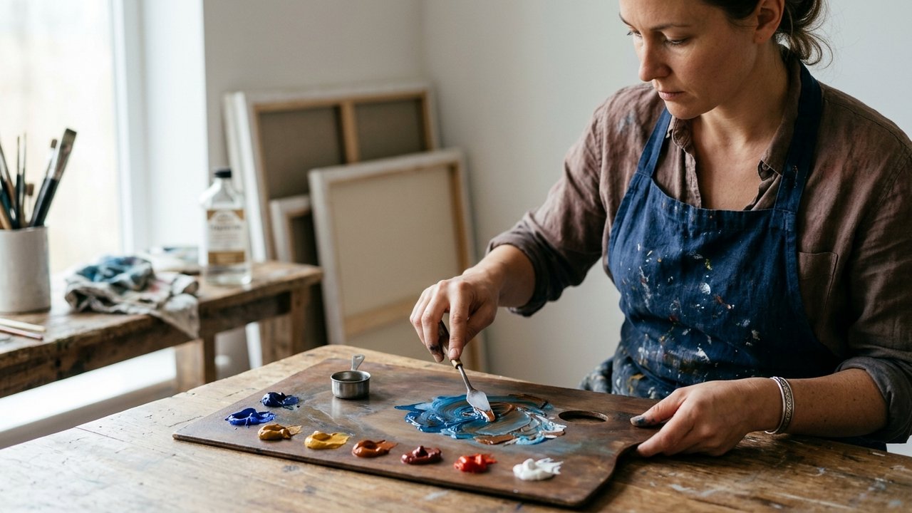 Dilution de peinture à l'huile avec un diluant à la spatule