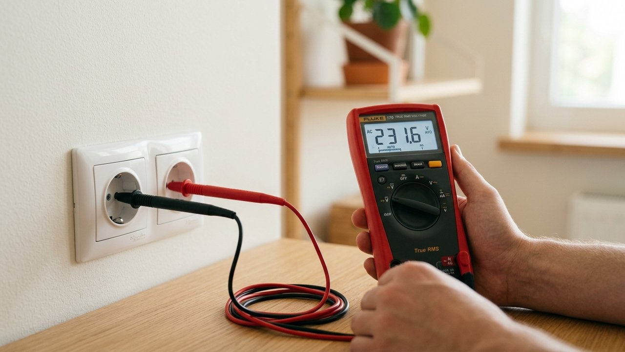 Mesure de tension phase-neutre sur une prise avec multimètre