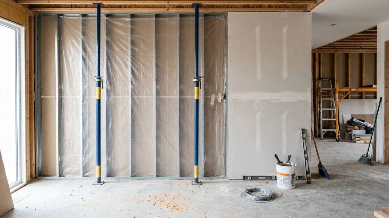 Préparation du chantier avant démolition d'une cloison