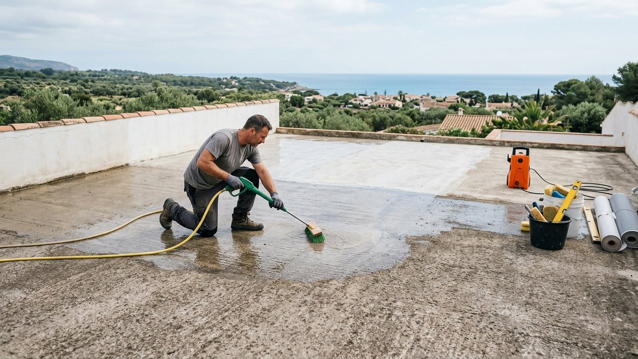 Préparation et nettoyage d'une dalle béton avant pose de carrelage