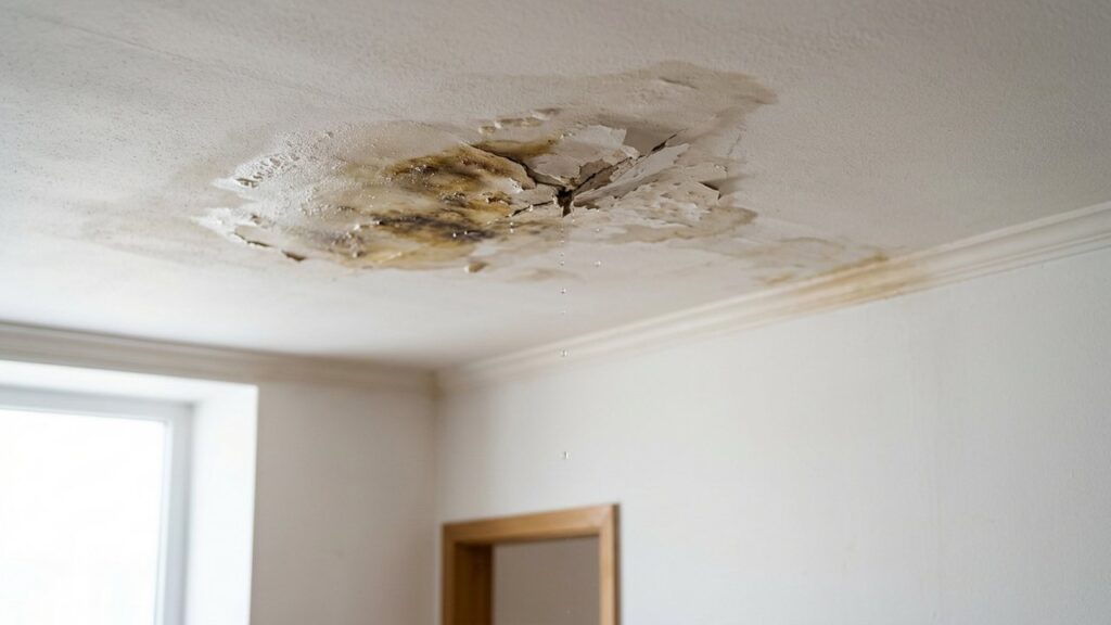 Tache d'humidité sur un mur révélant une fuite d'eau non visible