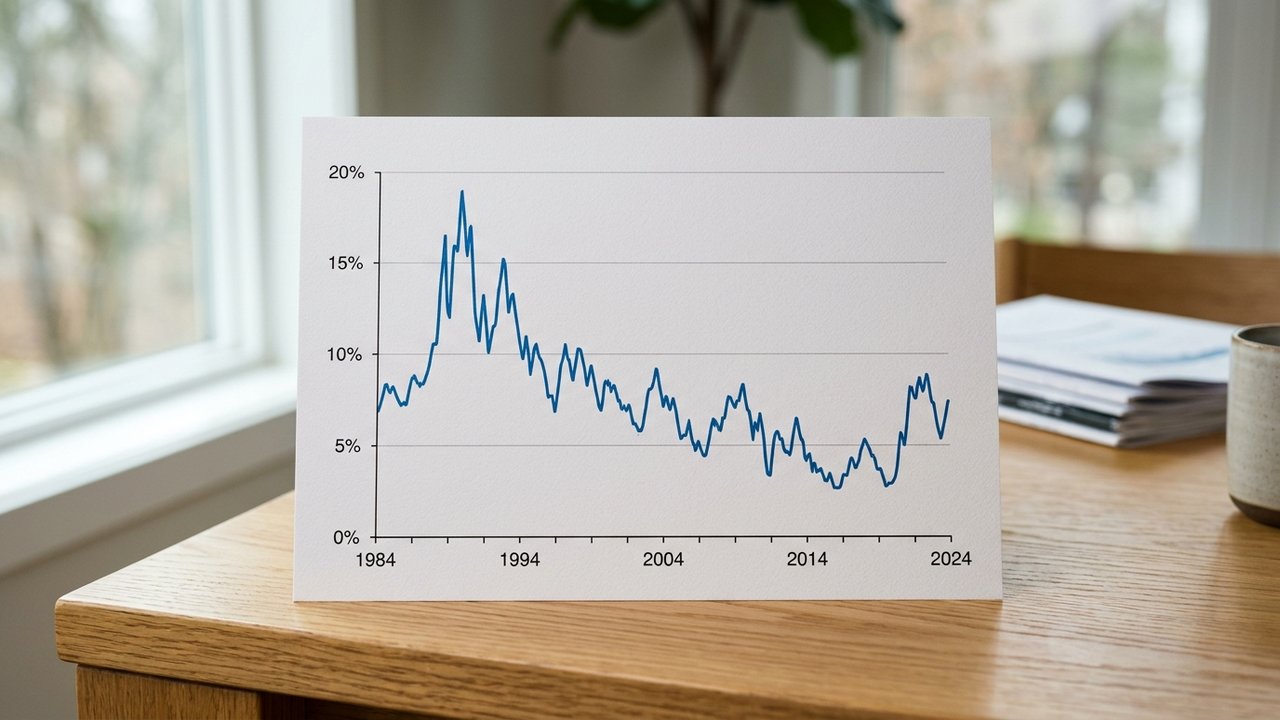 Évolution historique des taux immobiliers sur 40 ans avec tendance haussière