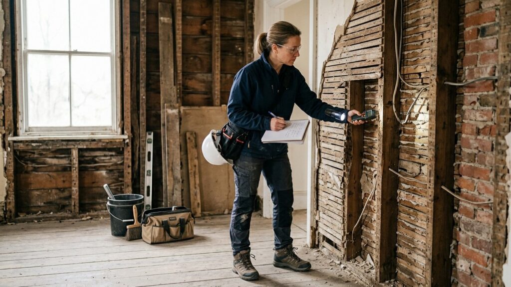 Inspection d'une maison ancienne pour évaluer les travaux de rénovation nécessaires