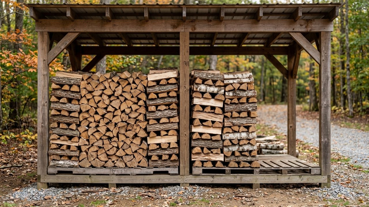 Bon stockage de bois de chauffage ventilé et surélevé pour prévenir la mérule