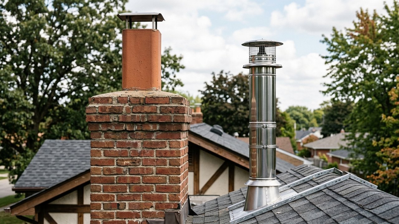 Différents types de conduits de cheminée : métallique, brique et boisseau