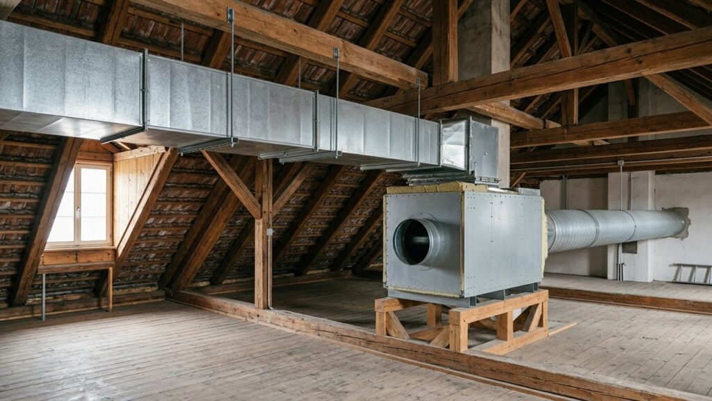 Installation VMC collective dans les combles d'un immeuble