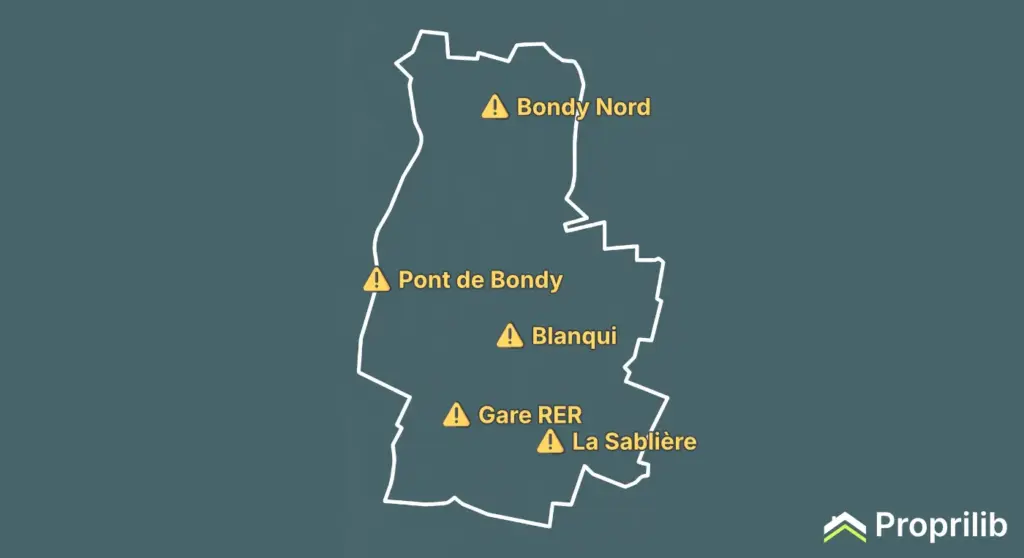 Carte des rues et des secteurs sensibles à Bondy
