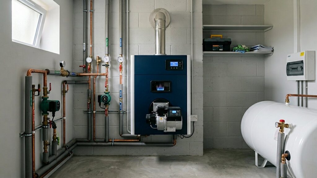 Installation complète d'une chaudière de chauffage au fioul