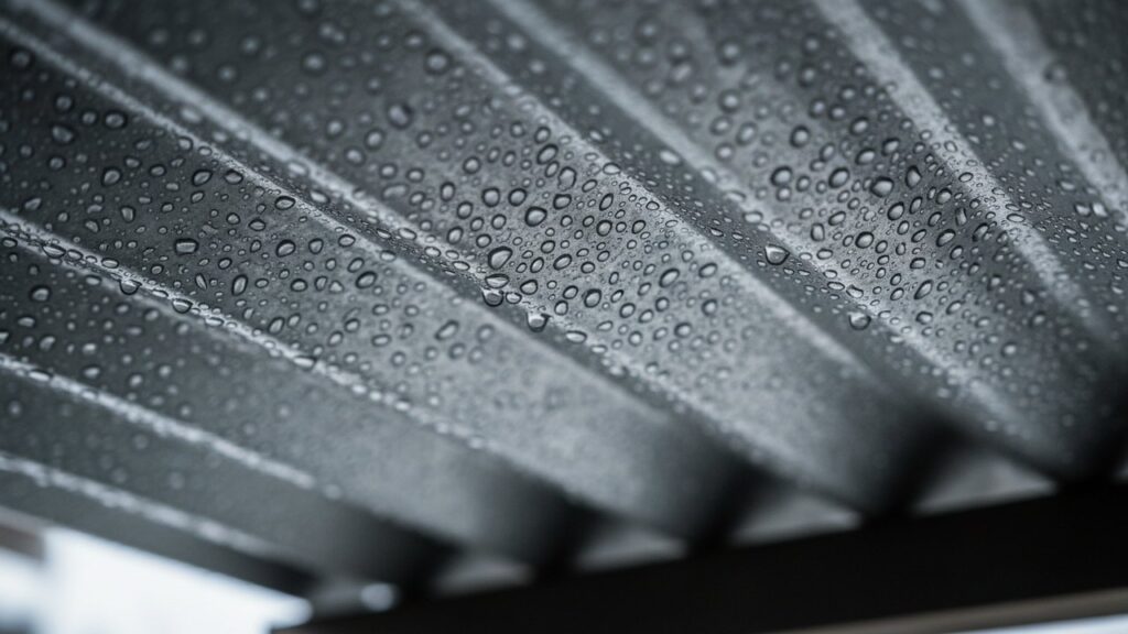 Condensation sous une tôle de toit métallique imitation tuile