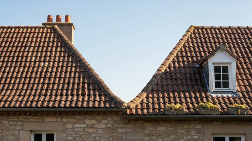 Toiture commune partagée entre deux maisons mitoyennes