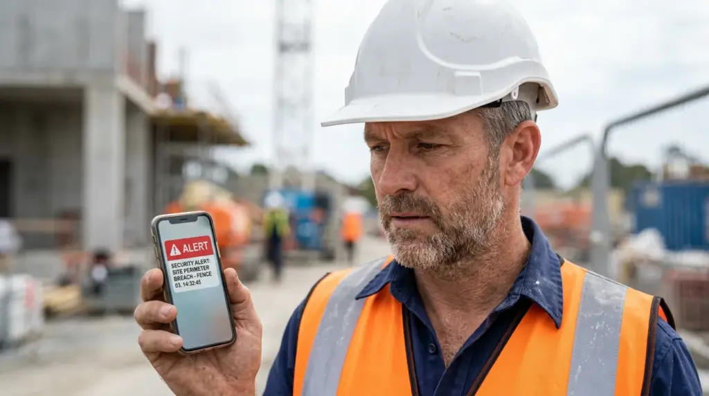 Alerte reçue sur le smartphone suite à une urgence sur un chantier